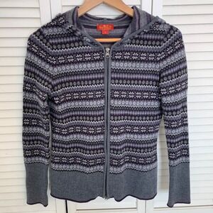 Krimson Klover Fair Isle Snowflake Full Zip Hoodie Sweater Merino Wool Womens M